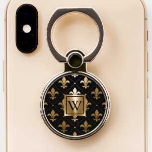 Black and Golden Fleur-de-lis Phone Ring Stand