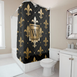 Black and Golden Fleur-de-lis Shower Curtain