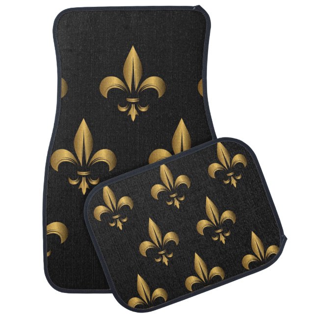 Black and Golden Fleur  de Lis  Tapestry Car Floor Mat (Set)