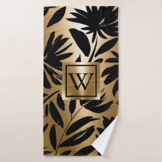 Black and Golden Floral Brush Bath Towel Set