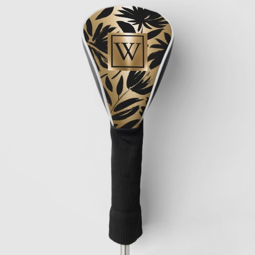 Black and Golden Floral Brush Golf Head Cover