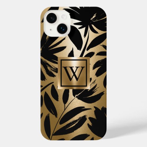 Black and Golden Floral Brush iPhone 14 Plus Case