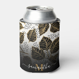 Black and Golden Floral Can Cooler