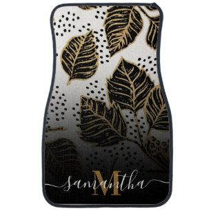 Black and Golden Floral Car Floor Mat