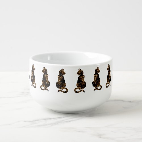 Black and Golden Floral Cats Soup Mug