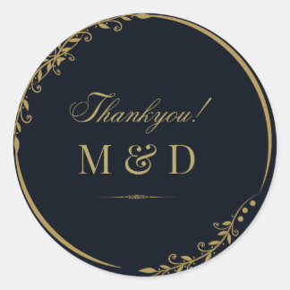 Black and golden floral minimal chic thankyou classic round sticker