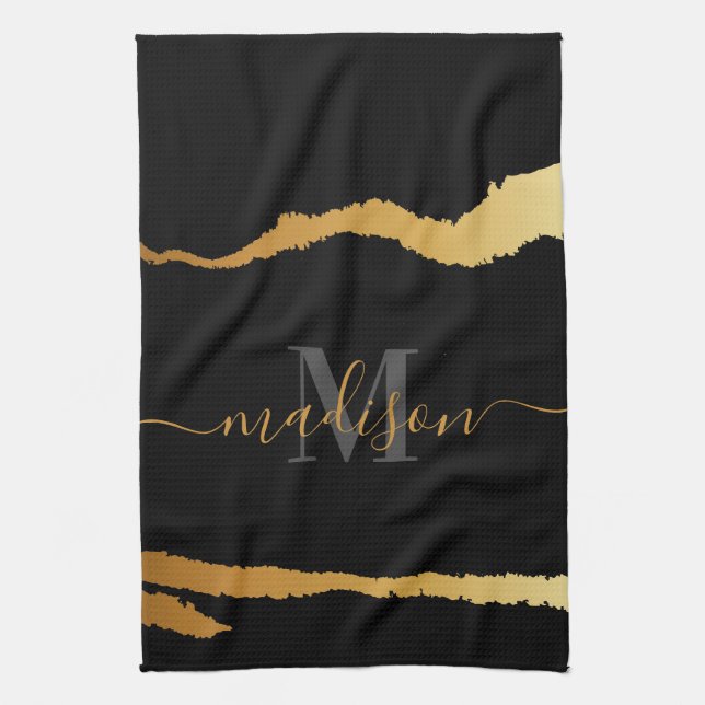 Black and Golden Foil Monogram Kitchen Towel (Vertical)