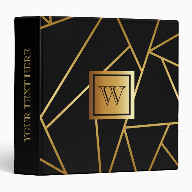 Black and Golden Geometric 3 Ring Binder (Front/Spine)