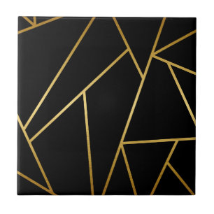 Black and Golden Geometric Ceramic Tile