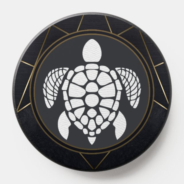 Black and golden geometric design and white turtle PopSocket (Popsocket)