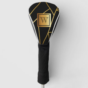 Black and Golden Geometric Golf Head Cover