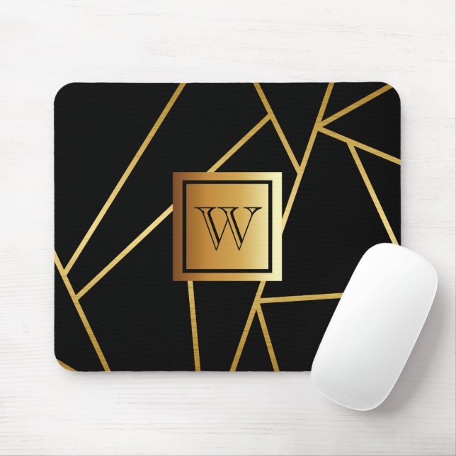 Black and Golden Geometric Mouse Pad (With Mouse)
