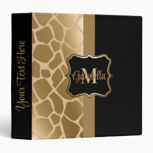 Black and Golden Giraffe Pattern 3 Ring Binder