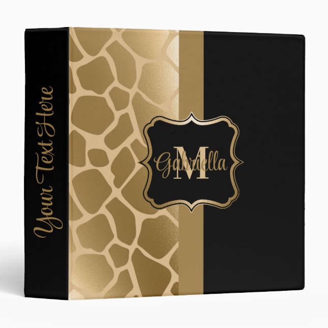 Black and Golden Giraffe Pattern 3 Ring Binder (Front/Spine)