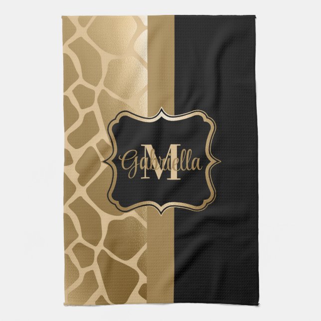 Black and Golden Giraffe Pattern Kitchen Towel (Vertical)