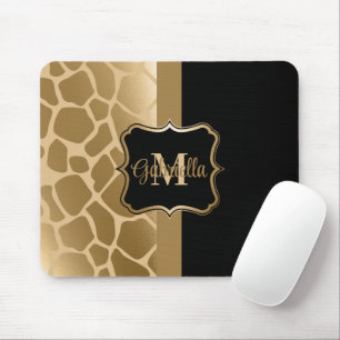 Black and Golden Giraffe Pattern Mouse Pad