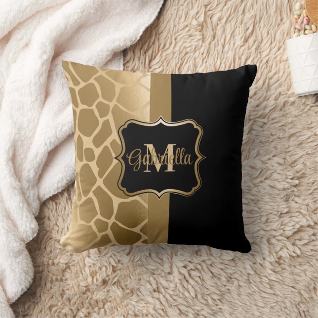 Black and Golden Giraffe Pattern Throw Pillow (Blanket)