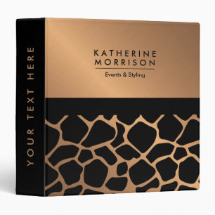 Black and Golden Giraffe Print 3 Ring Binder