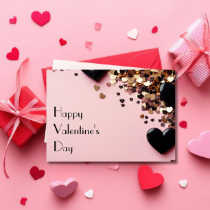Black and Golden hearts on pink ground Valentine's Card