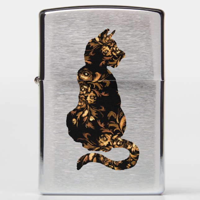 Black and Golden Kitty Cat Zippo Lighter (Front)