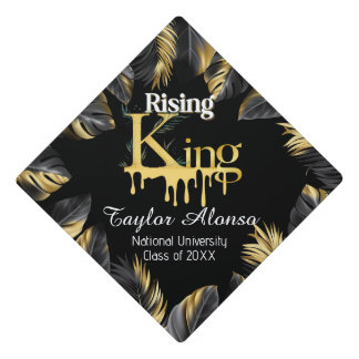 Black and Golden Leaves Rising King Men Custom  Graduation Cap Topper