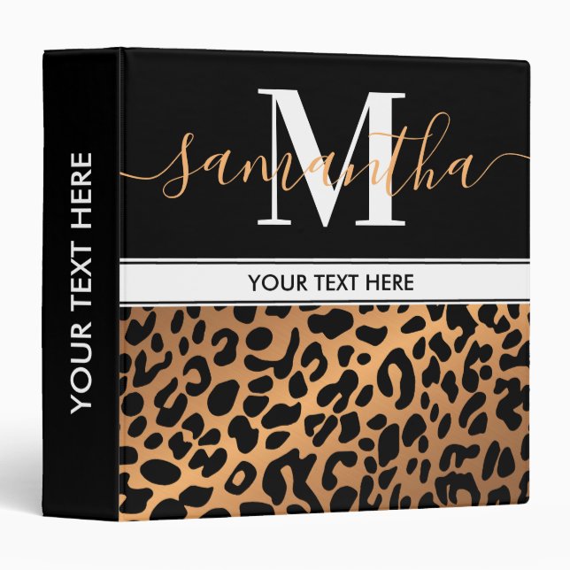 Black and Golden Leopard Print 3 Ring Binder (Front/Spine)