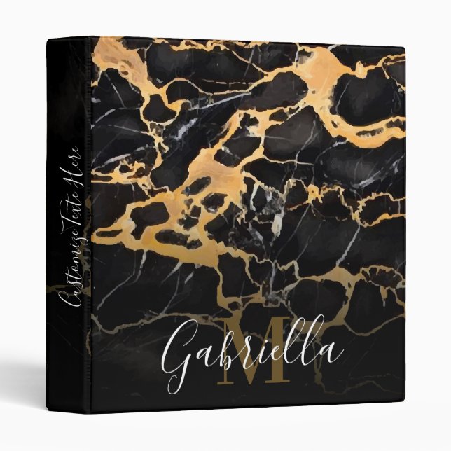 Black and Golden Marble 3 Ring Binder (Front/Spine)
