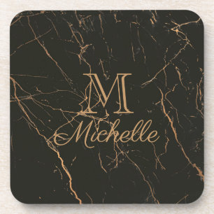 Black and Golden Marble Beverage Coaster