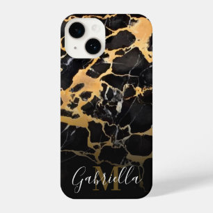 Black and Golden Marble iPhone 14 Case