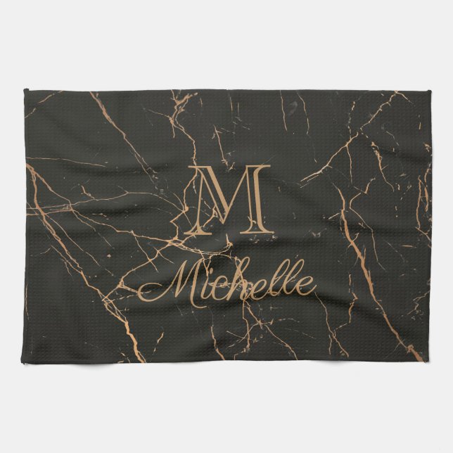 Black and Golden Marble Kitchen Towel (Horizontal)