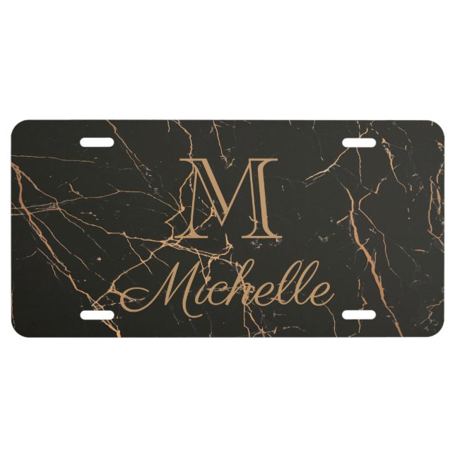 Black and Golden Marble License Plate (Front)