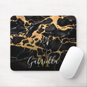 Black and Golden Marble Mouse Pad