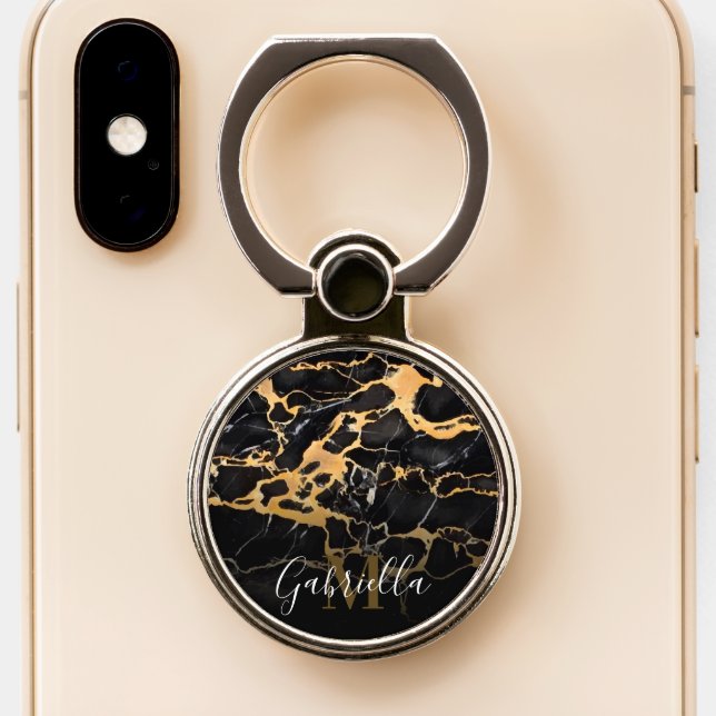 Black and Golden Marble Phone Ring Stand (Close Up)