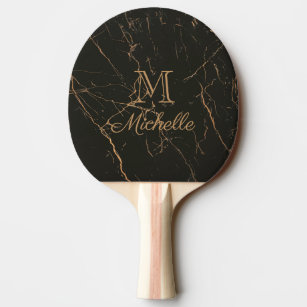 Black and Golden Marble Ping Pong Paddle