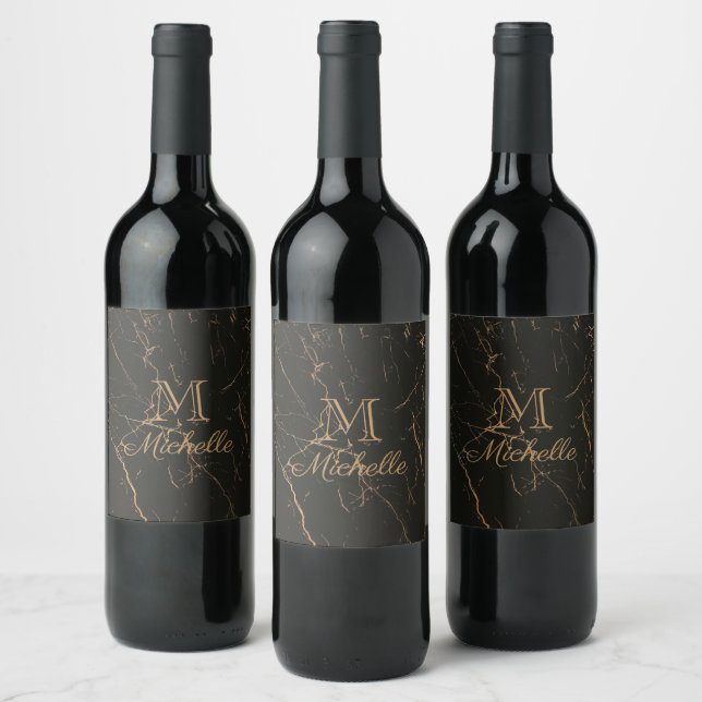 Black and Golden Marble Wine Label (Bottles)