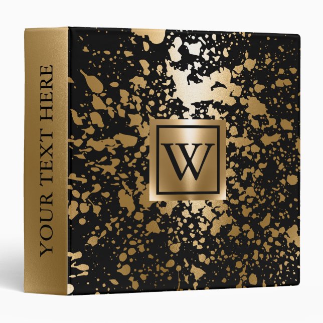 Black and Golden Metallic Brush 3 Ring Binder (Front/Spine)