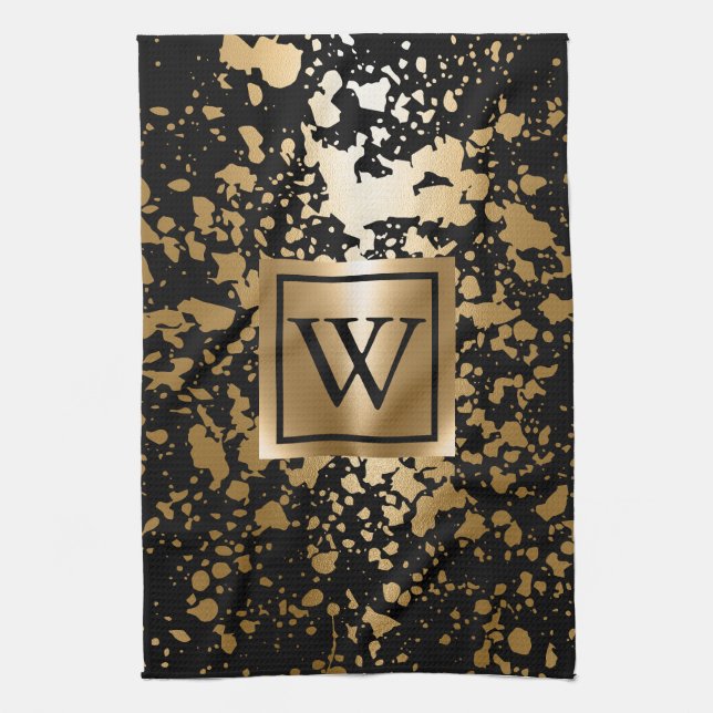 Black and Golden Metallic Brush Kitchen Towel (Vertical)