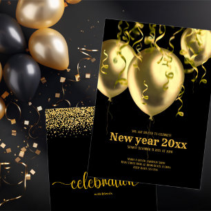 Black and Golden Modern New Year Invitation