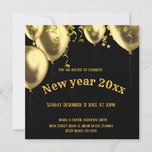 Black and Golden Modern New Year square Invitation