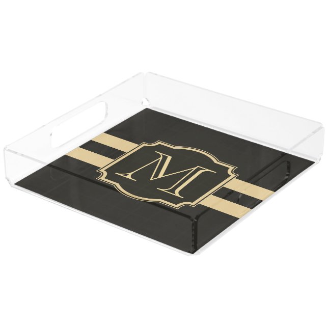 Black and Golden Monogram Acrylic Tray (Angled)