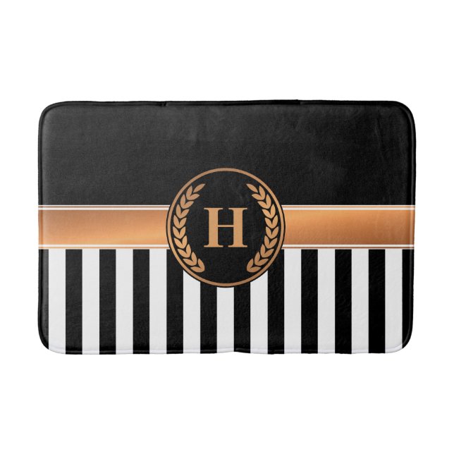 Black and Golden Monogram Bath Mat (Front)
