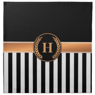 Black and Golden Monogram Cloth Napkin