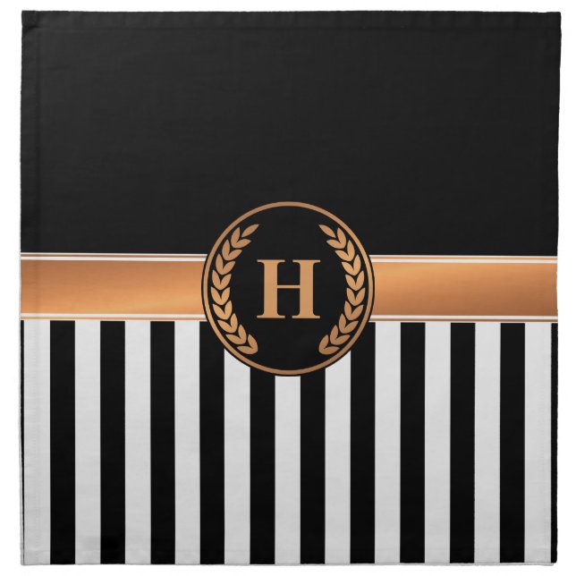 Black and Golden Monogram Cloth Napkin (Front)