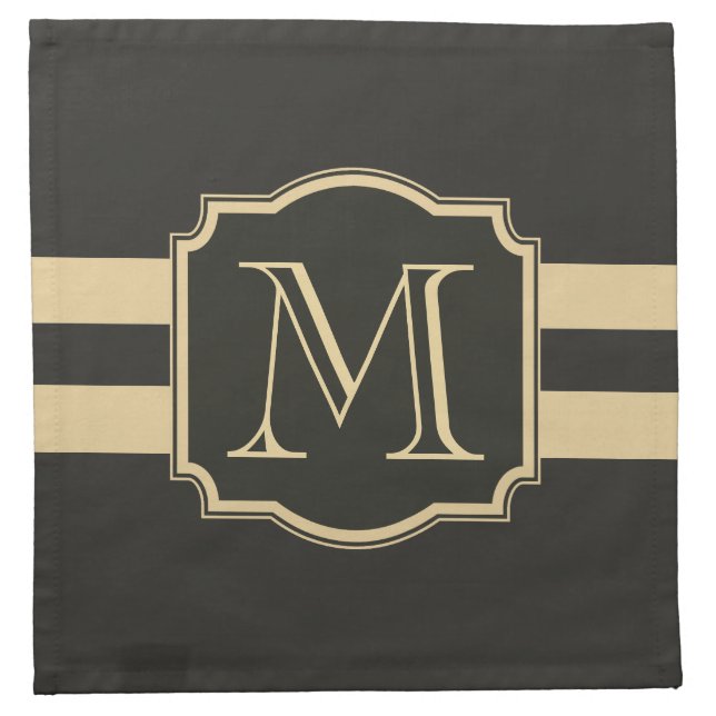 Black and Golden Monogram Cloth Napkin (Front)