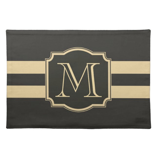 Black and Golden Monogram Cloth Placemat (Front)