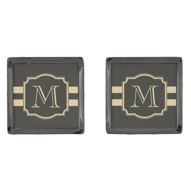 Black and Golden Monogram Cufflinks (Front)