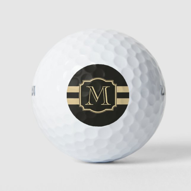 Black and Golden Monogram Golf Balls (Front)