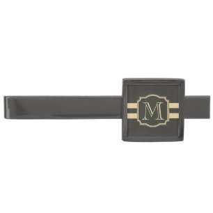 Black and Golden Monogram Gunmetal Finish Tie Bar