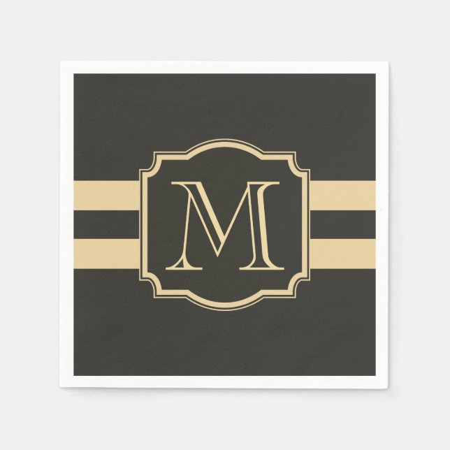 Black and Golden Monogram Napkins (Front)