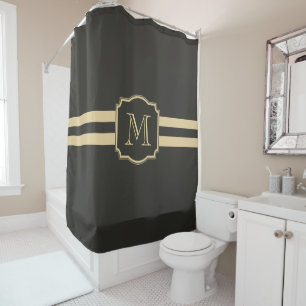 Black and Golden Monogram Shower Curtain